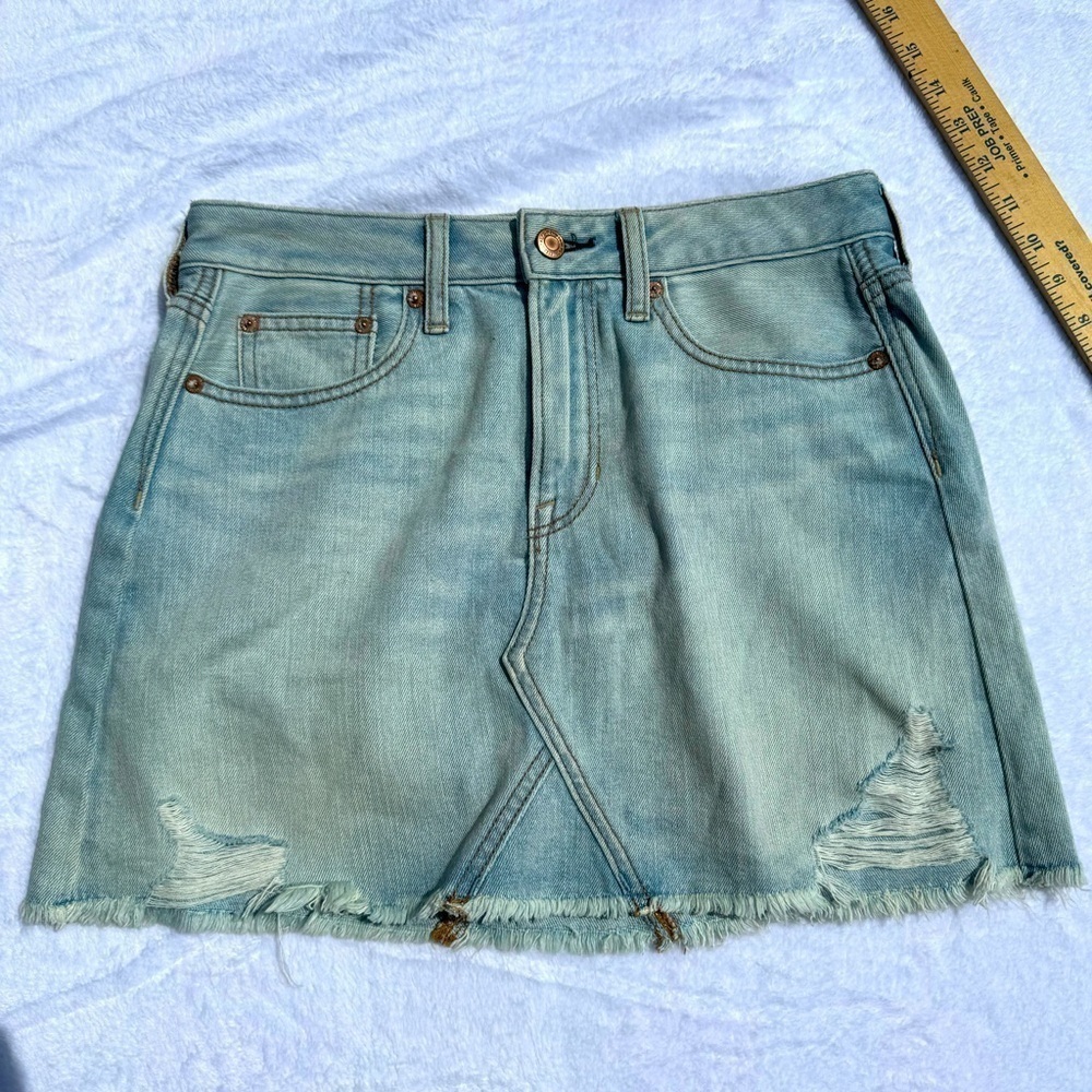 American Eagle SZ 2 Denim Mini Frayed Ripped Preppy Stretch Skirt Preowned y2k